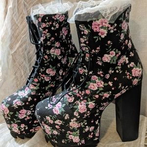Floral Platform Combat Boots